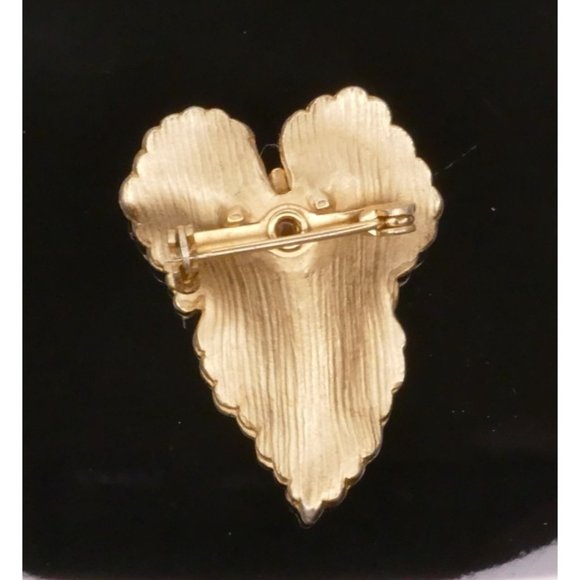 Gorgeous Vintage Leaf Brooch With Pearl & Rhinestones - Picture 6 of 8